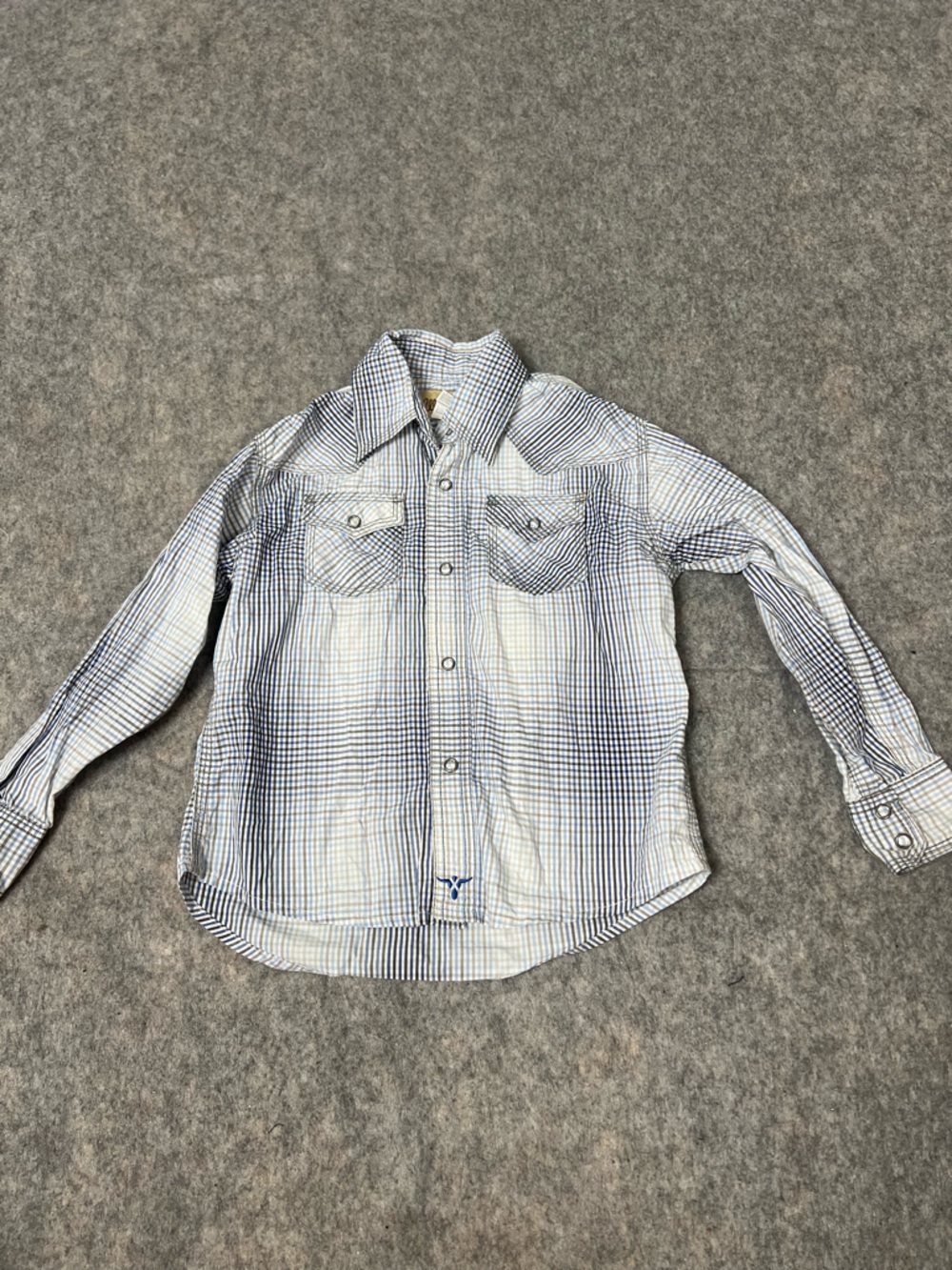 Wrangler 20x Boy’s 5-6 Light Blue and White Checked‎ Button-Down Western Shirt